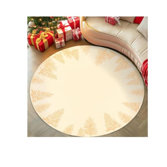 NEW Gold Xmas Tree Washable Round Rug 5' Diameter - Picture 4 of 9